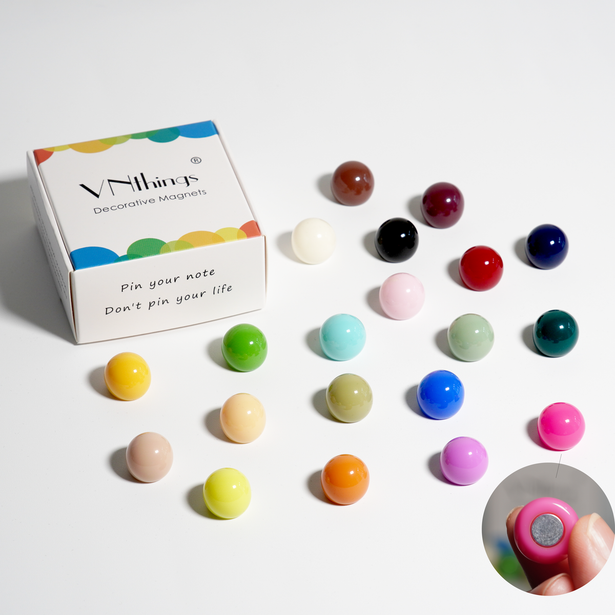 Ball Shaped Little Strong Refrigerator Heavy Duty Magnets 20 Pack - Colorful Mini Magnets for Whiteboard, Locker, Calendar, School, Kitchen - Cute Glossy Resin Magnets for Notes, Photos,Organizing